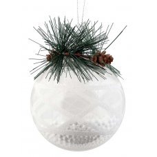 Χριστουγεννιάτικη Μπάλα Διάφανη με Πευκοβελόνες, Χιόνι και Ρόμβους (8cm)